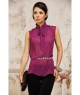 Блузка женская без рукавов из полупрозрачного материала лилового цвета