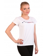 женская футболка с круглым вырезом горловины и принтом