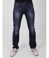 Темно-синие мужские джинсы с  потертостями