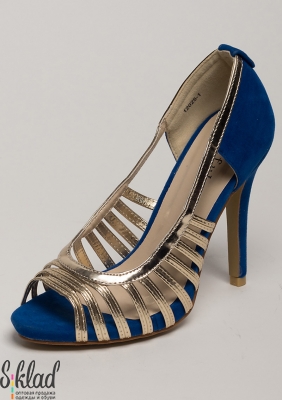 Золотисто-синие туфли на высоком каблуке