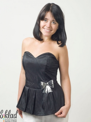 нарядная женская блузка бюстье черного цвета с баской на талии
