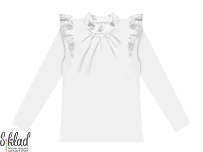 Блузка белая с длинным рукавом и присборенна на груди
