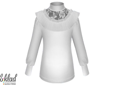 Блуза белая с гипюровой вставкой на груди и рюшей