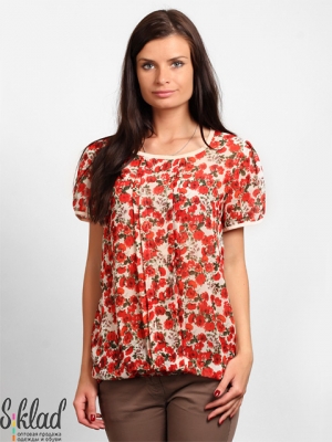женская блузка прямого кроя с цветочным принтом