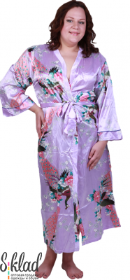 Длинный атласный халат с узором в китайском стиле